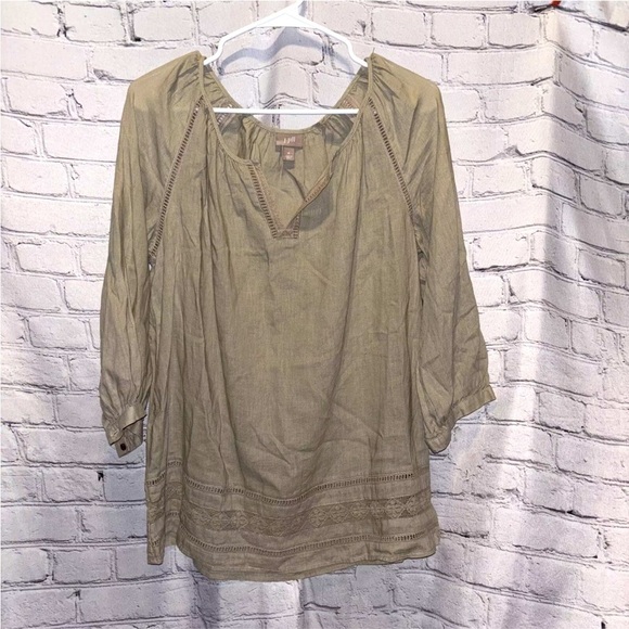J. Jill Linen Blend Peasant Tunic Top 3/4 Sleeve V-Neck Light Gray Women’s Sz M - Picture 1 of 5